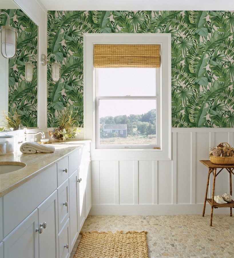 Papel pintado de hojas tropicales verdes  Palm Beach 680754