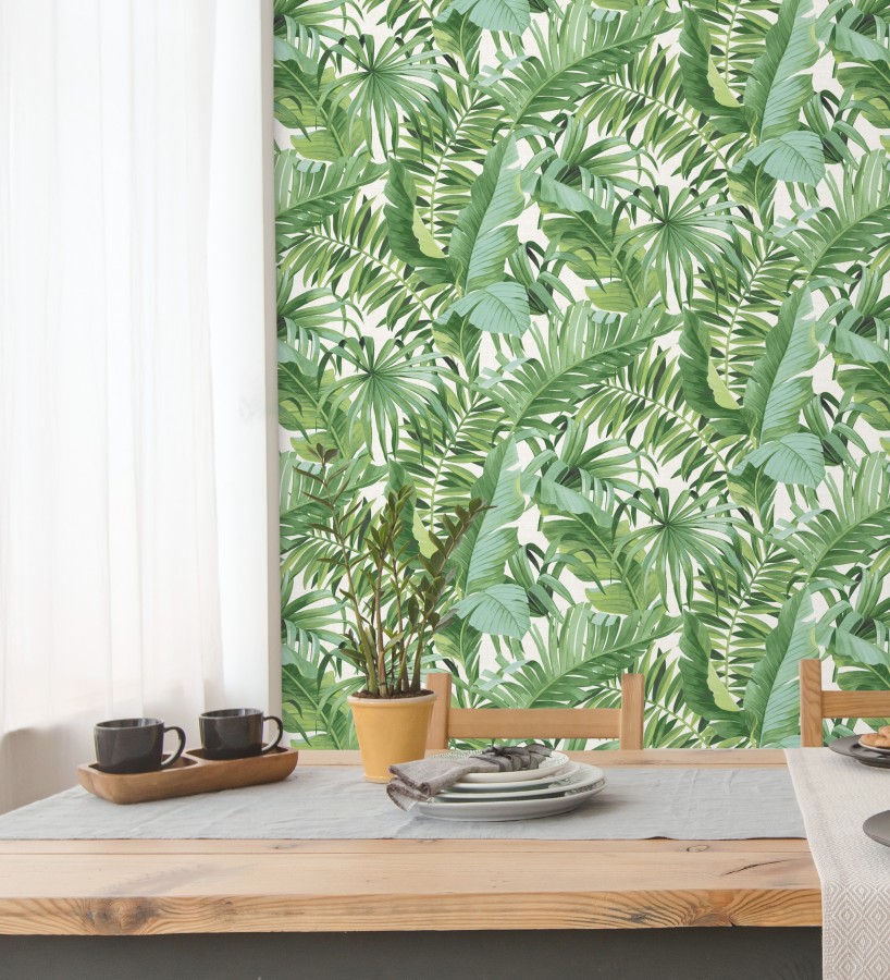 Papel pintado de hojas tropicales verdes  Palm Beach 680754