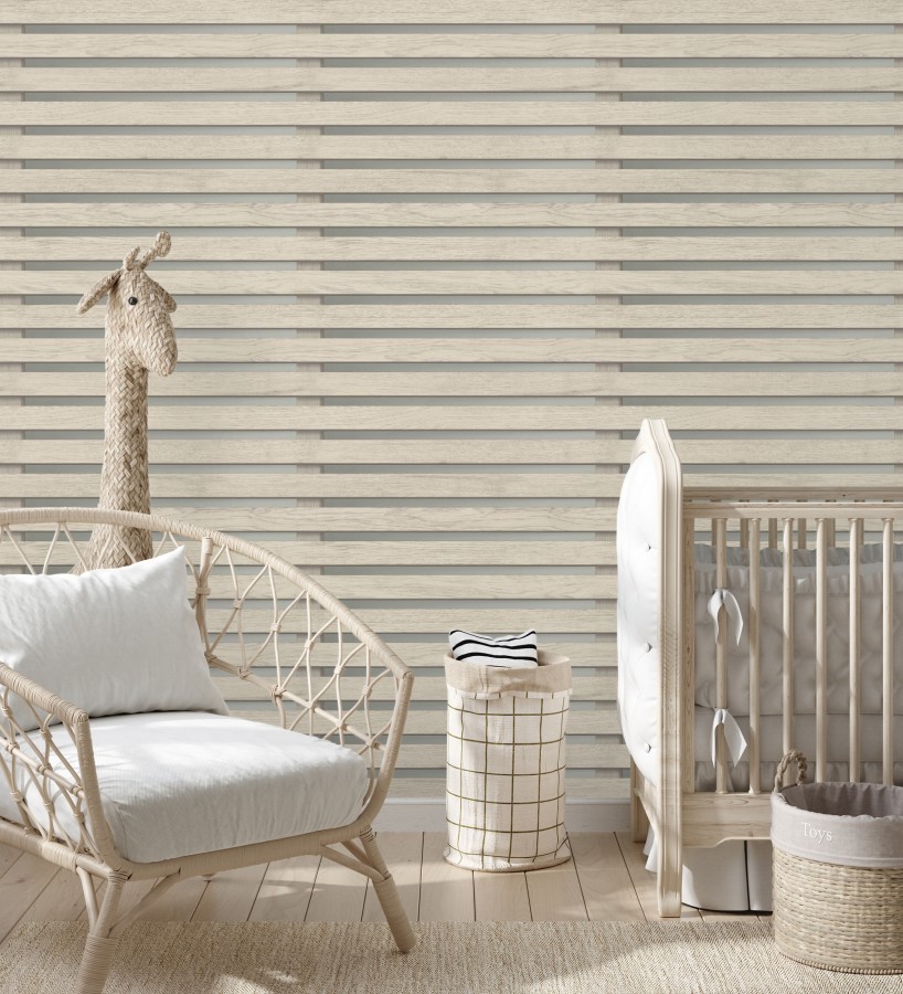 Papel pintado vinílico lavable listones de madera envejecida pintadas  blanco - Zahora 453859 de GAULAN - Rollo de 10 m x 0,53 m