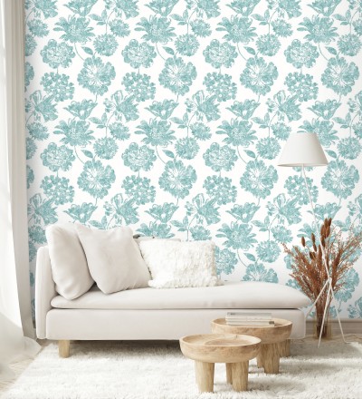 Papel pintado flores grandes estilo tropical tonos verdes Maldives 679536