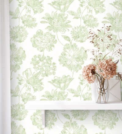 Papel pintado flores grandes estilo tropical tonos turquesa Maldives 679537