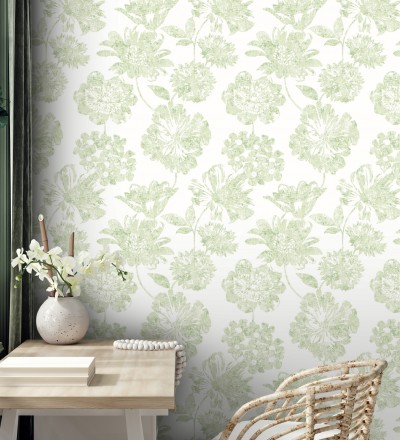 Papel pintado flores grandes estilo tropical tonos turquesa Maldives 679537