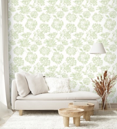 Papel pintado flores grandes estilo tropical tonos turquesa Maldives 679537