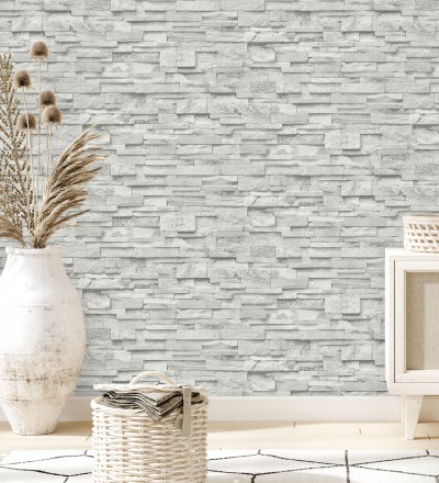 Papel pintado piedra pizarra minimalista gris claro Austin Stone 127673