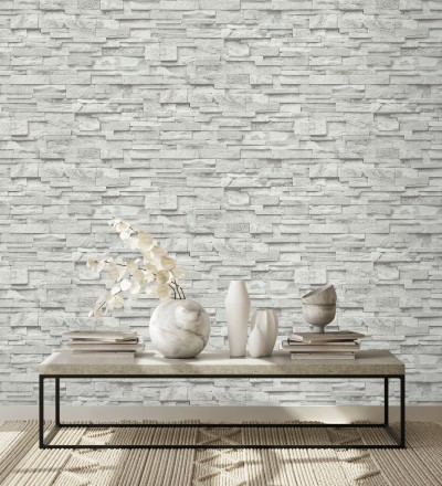 Papel pintado piedra pizarra minimalista gris claro Austin Stone 127673