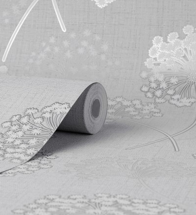 Papel pintado de flores diente de león con estilo nórdico color gris en relieve Liss Dandelion 682369