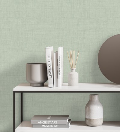 Papel pintado efecto lino fondo verde textura en relieve blando Neville Texture 682371