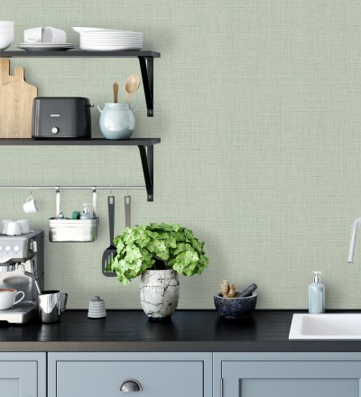 Papel pintado efecto lino fondo verde textura en relieve blando Neville Texture 682371