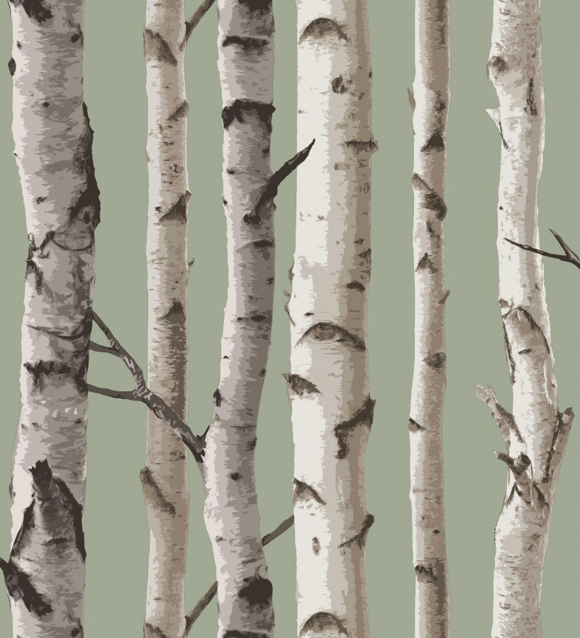 Papel pintado tronco de árboles de estilo nórdico color verde claro Nordic Forest 682373