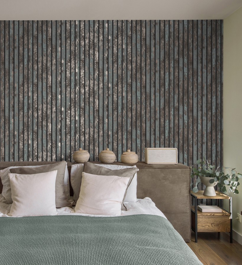 Papel Pintado Efecto Listones De Madera Envejecida Con Detalles 