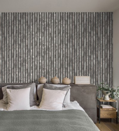 Papel pintado efecto listones de madera envejecida con detalles metalizados Oslo Lattes 682387