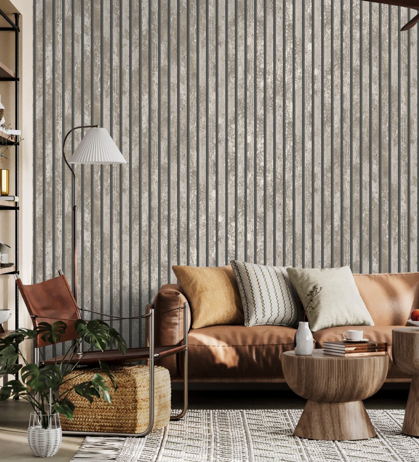 Papel Pintado Efecto Listones De Madera Envejecida Con Detalles 