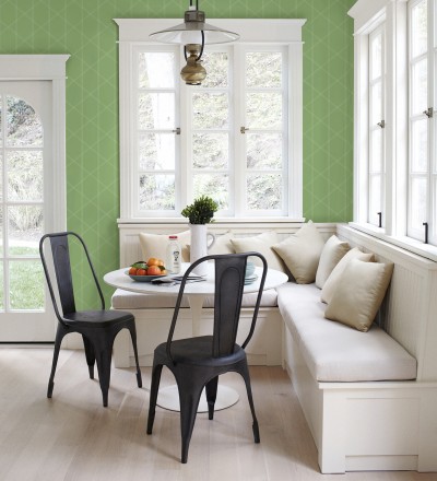 Papel pintado de rombos imitación tela cosida verde Derek 682411