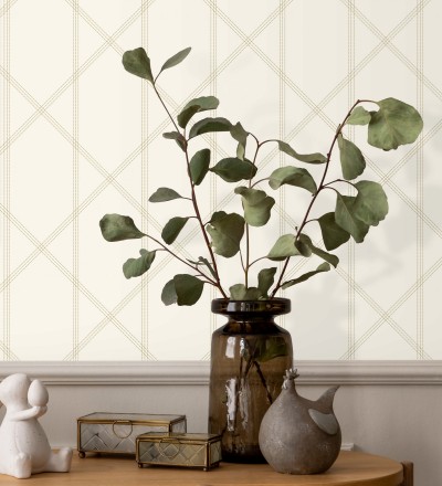 Papel pintado de rombos imitación tela cosida beige Derek 682414