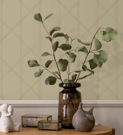 Papel pintado de rombos imitación tela cosida beige oscuro Derek 682416