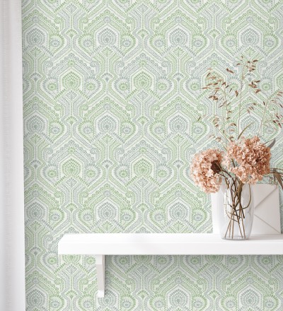 Papel pintado damascos estilo étnico verde y gris Qatari Princess 682420