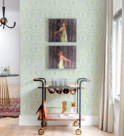 Papel pintado damascos estilo étnico verde y gris Qatari Princess 682420