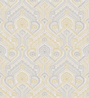 Papel pintado damascos estilo étnico amarillo y gris Qatari Princess 682421