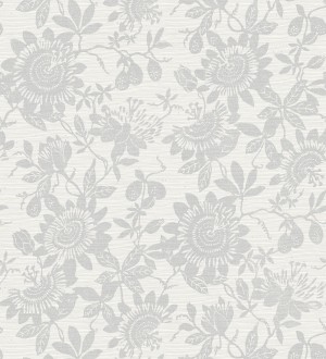 Papel pintado dibujo de flores y hojas fondo gris Adelisa 682435