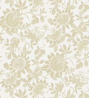 Papel pintado dibujo de flores y hojas ocre Adelisa 682438