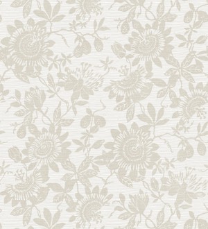 Papel pintado dibujo de flores y hojas beige Adelisa 682439