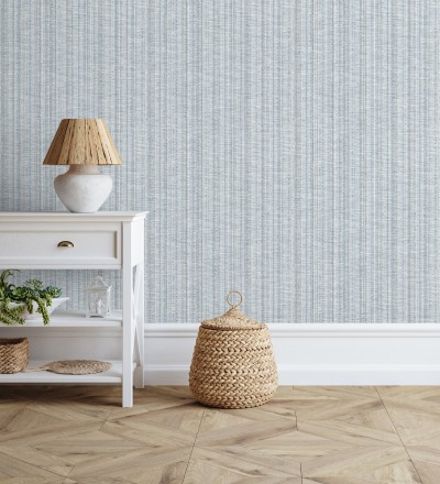 Papel pintado imitación tela jacquard de rayas azul Leeds 682462