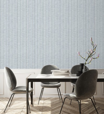 Papel pintado imitación tela jacquard de rayas azul Leeds 682462