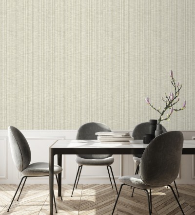 Papel pintado imitación tela jacquard de rayas beige tostado Leeds 682464