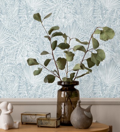Papel pintado de selva tropical con hojas fondo azul Jacaranda 682473