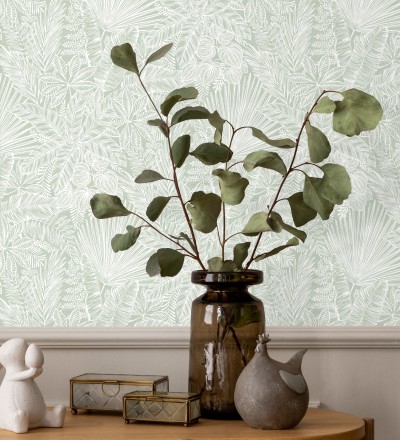 Papel pintado de selva tropical con hojas fondo verde claro Jacaranda 682474