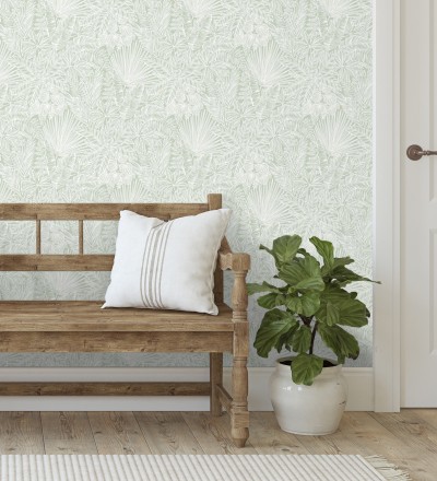 Papel pintado de selva tropical con hojas fondo verde claro Jacaranda 682474