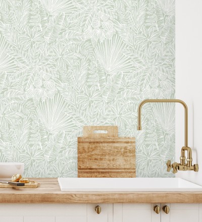 Papel pintado de selva tropical con hojas fondo verde claro Jacaranda 682474