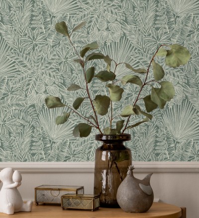 Papel pintado de selva tropical con hojas fondo verde Jacaranda 682475