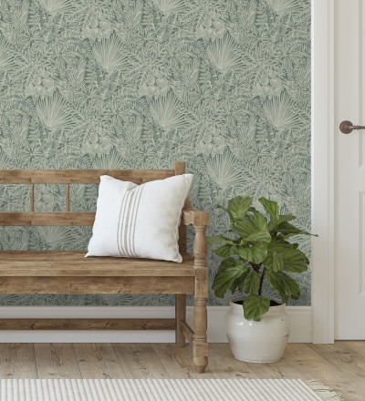 Papel pintado de selva tropical con hojas fondo verde Jacaranda 682475