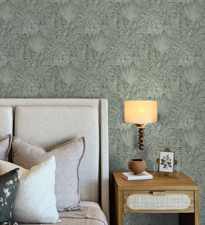 Papel pintado de selva tropical con hojas fondo verde Jacaranda 682475
