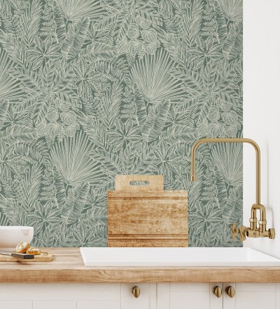 Papel pintado de selva tropical con hojas fondo verde Jacaranda 682475