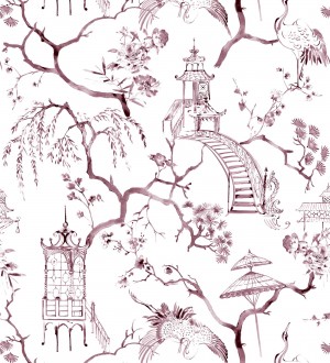 Papel pintado toile de jouy japonés tinte rojo purpúreo Misawa 682477