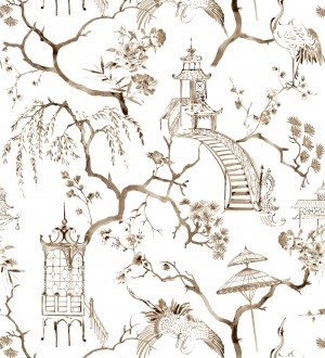 Papel pintado toile de jouy japonés tinte marrón Misawa 682478