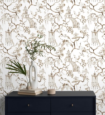 Papel pintado toile de jouy japonés tinte marrón Misawa 682478