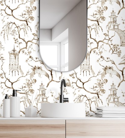 Papel pintado toile de jouy japonés tinte marrón Misawa 682478