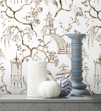 Papel pintado toile de jouy japonés tinte marrón Misawa 682478