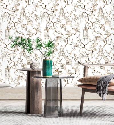Papel pintado toile de jouy japonés tinte marrón Misawa 682478