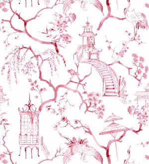 Papel pintado toile de jouy japonés tinte rojo Misawa 682479