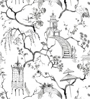 Papel pintado toile de jouy japonés tinte negro Misawa 682480