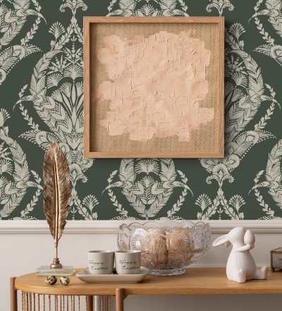 Papel pintado ornamental estilo inglés color verde oscuro Aruna 682492