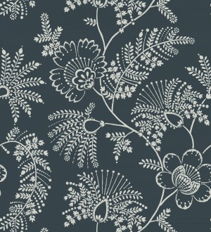 Papel pintado de flores estilo étnico fondo azul oscuro Mirelle 682493