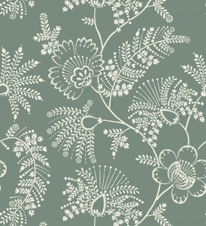 Papel pintado de flores estilo étnico fondo verde oscuro Mirelle 682495