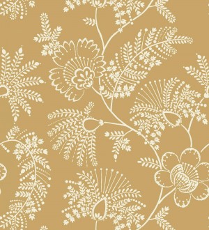 Papel pintado de flores estilo étnico fondo ocre Mirelle 682497