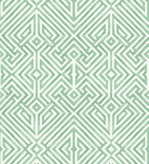 Papel pintado geométrico de líneas verdes con diseño art déco Akarus 682521