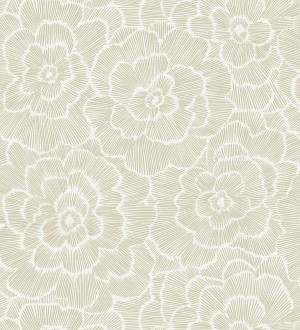 Papel pintado de flores grandes color beige tostado Dublin Flowers 682523